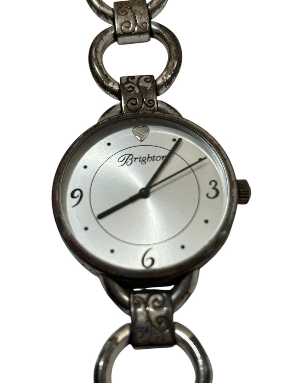 Brighton Watch York Women Silver Tone Link Bracelet w/White Dial Heart READ